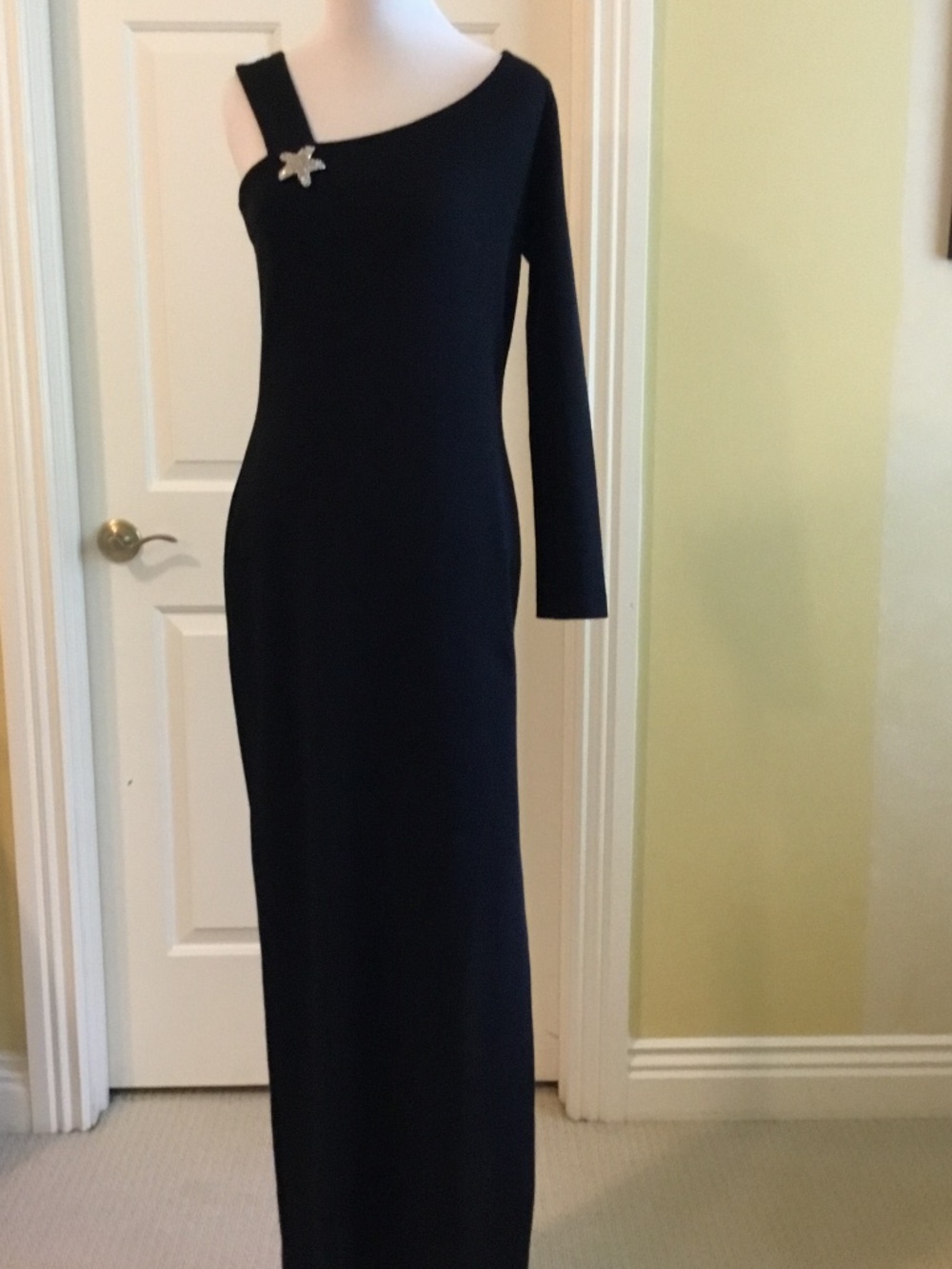 Adrienne Vittadini Evening One-Shoulder Wool Blend Gown